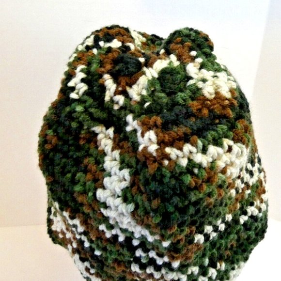 Forest Camo Baggie Beanie Camouflage Hat Handmade Crochet Knit Roll USA Hunt OS - Picture 5 of 7